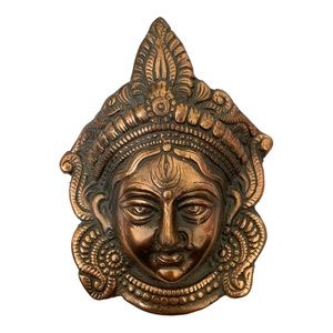 Metal Durga Face Mask Idol Antique Brass Finish Home Decor Wall Mount Diwali 6”